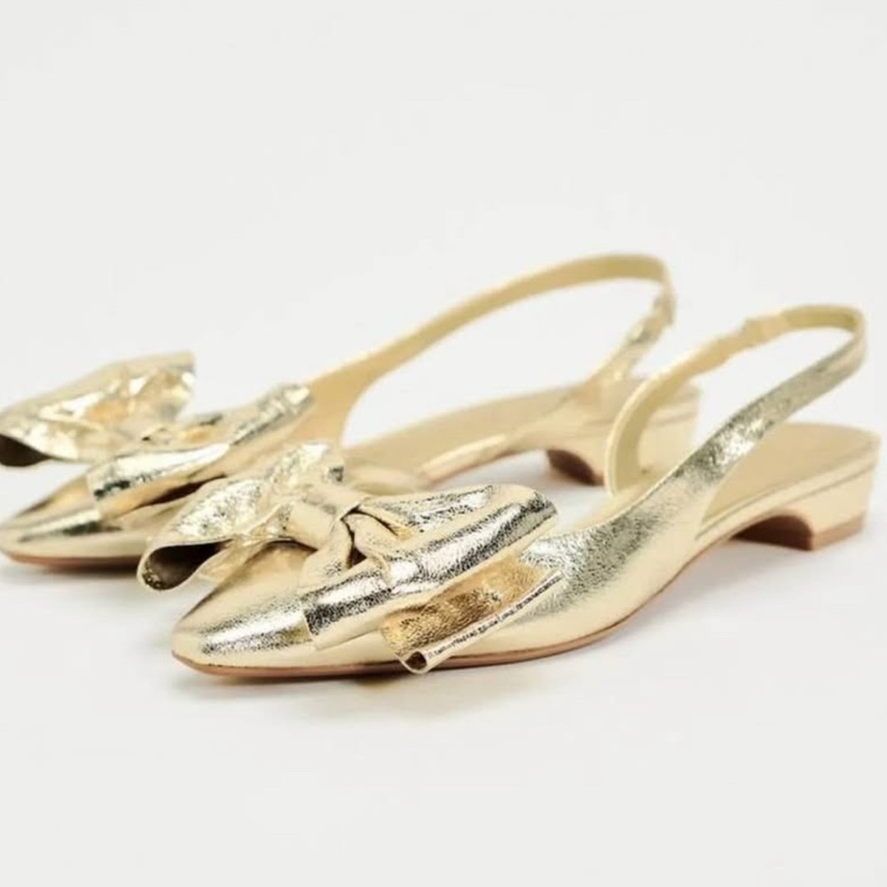 Zara Gold Bow Slingback Flats